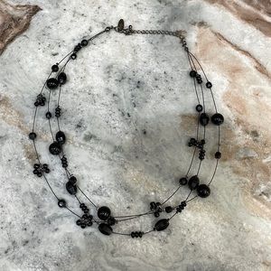 EUC New York & Co Beaded Multi Strand Floating Silver Gunmetal Necklace Choker